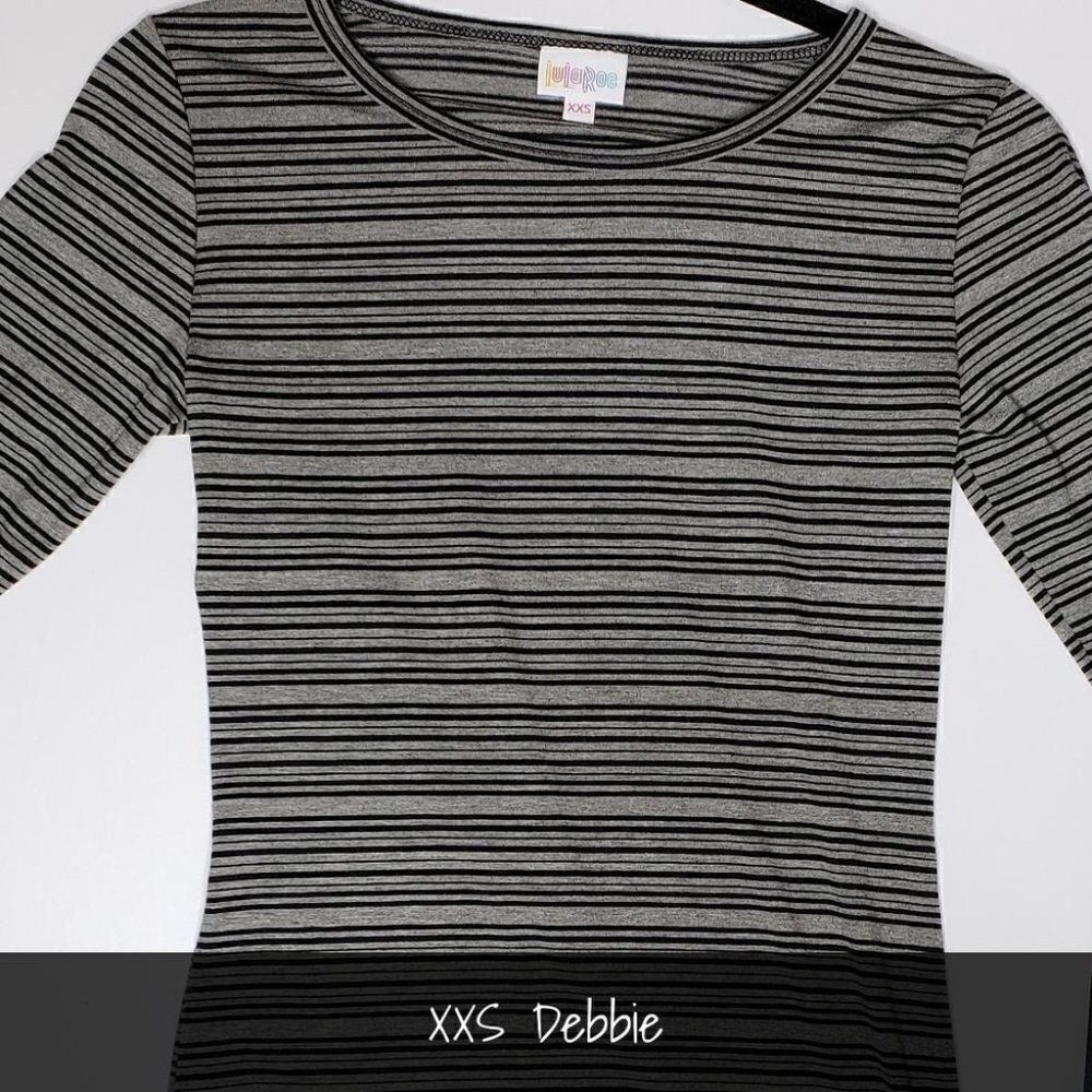 LuLaRoe Debbie Dress XXS Stripes Black Grey Long Sleeves NWT